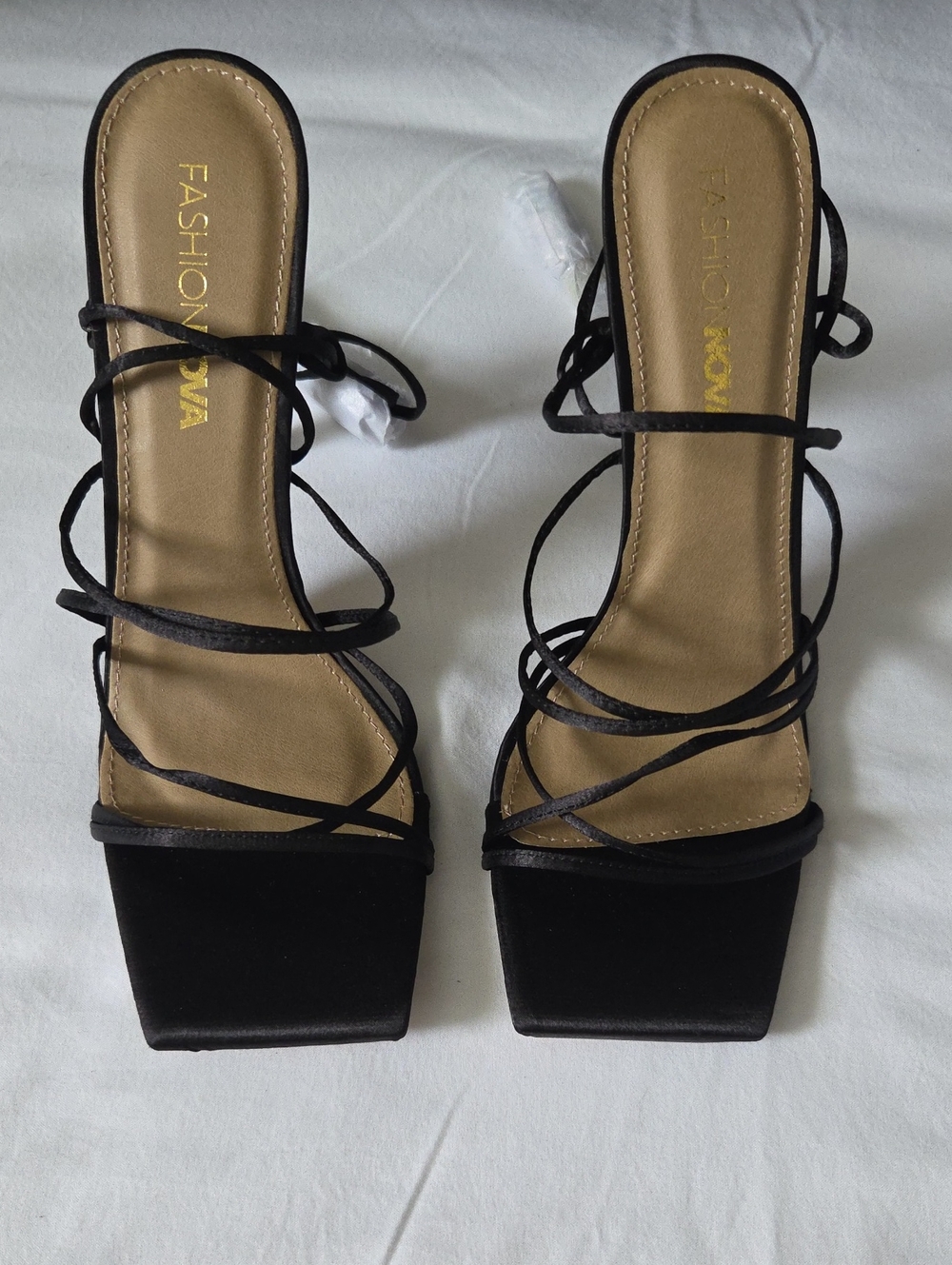 Fashion Nova Black Lace-Up Square-Toe Heels